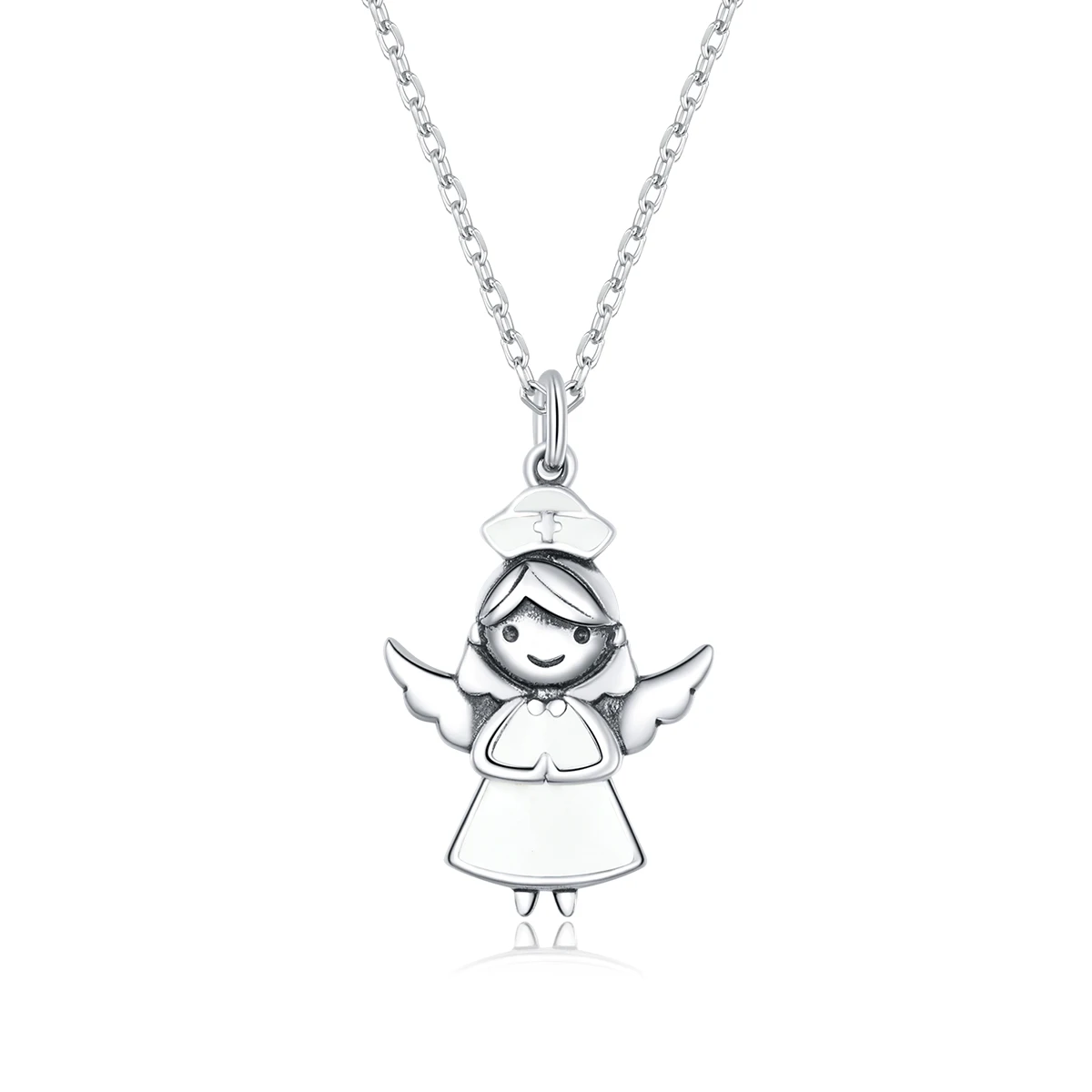 

Lovely angel in white 925 sterling silver necklace with wings