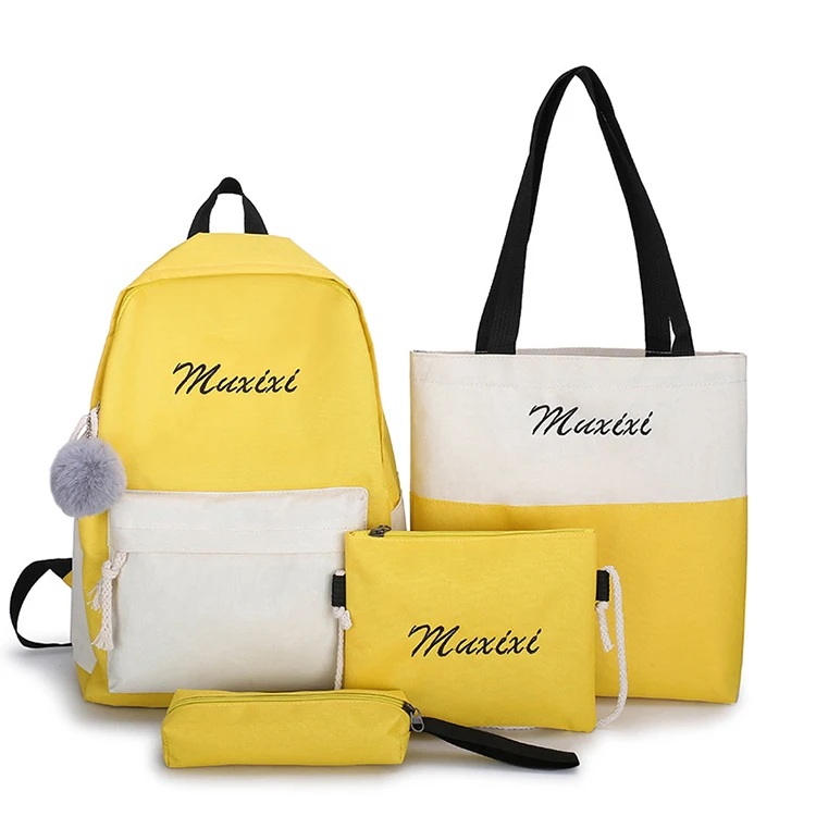 

New arrival contrast color 4pcs student backpack english letter prints bookbag 2021 luxury school bag for kids