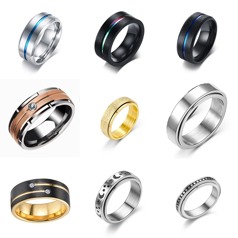 

Men Blue Groove Beveled Edge Tungsten Carbide Ring Black Men Wedding Band Dragon Blue Carbon Fibre Spinner Anxiety Fidget Rings, Imitation rhodium