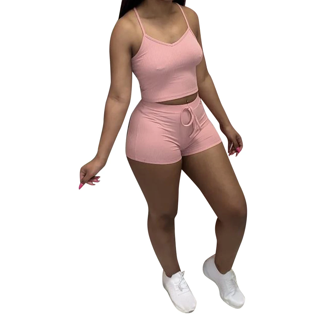 

2021 summer women custom logo two piece clothing short set