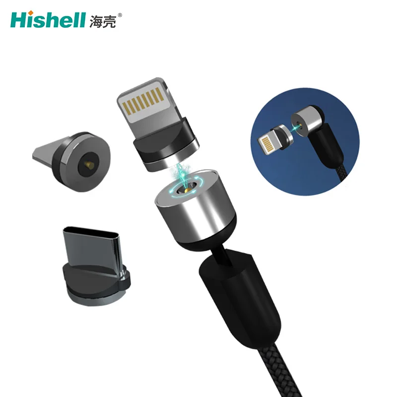 

720 Degree Rotating Quick Charging Magnetic USB Data Transfer Charger Cable, Black / red / blue / silver