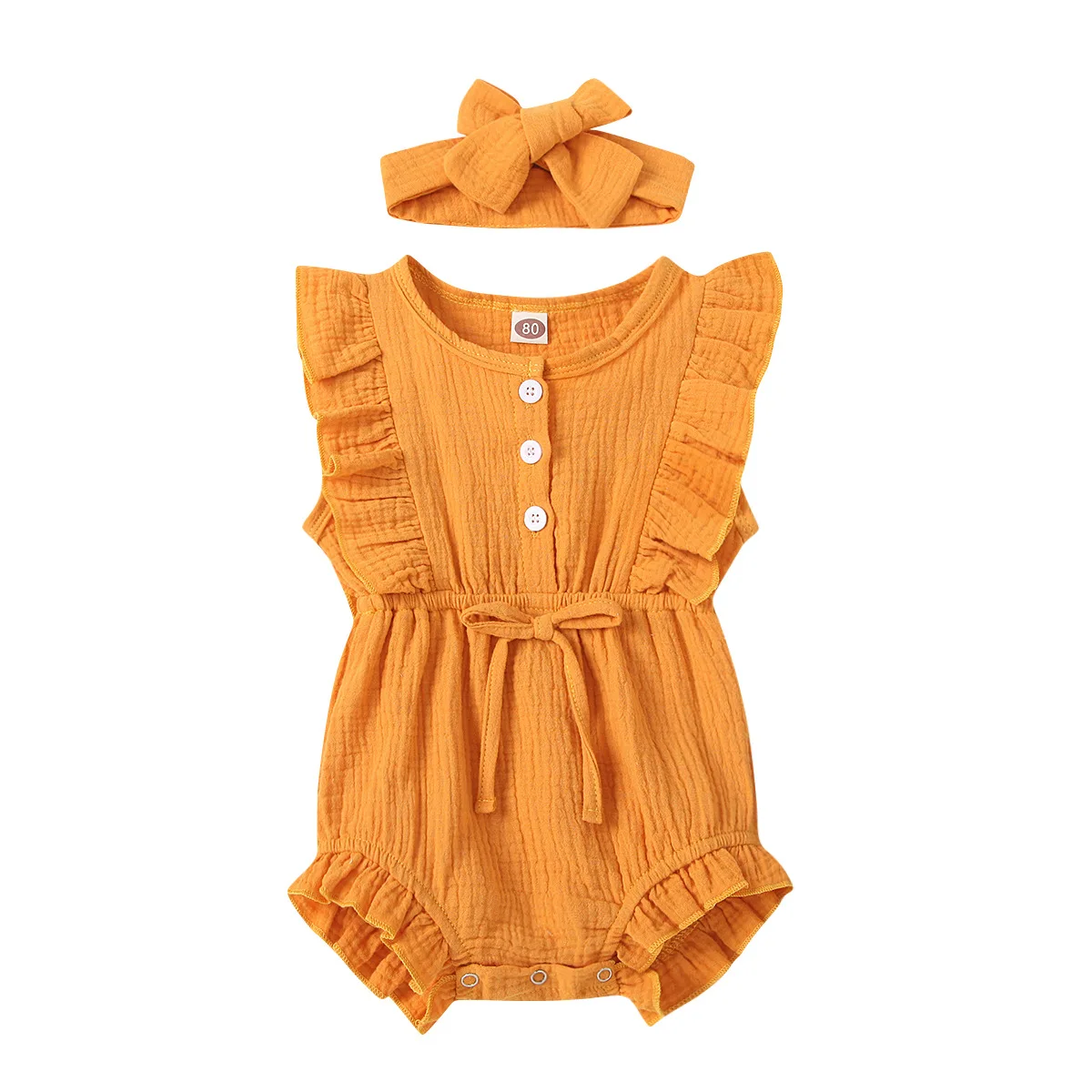 

Toddler baby girl ruffled sleeveless romper casual summer jumpsuit cotton linen clothes for newborn