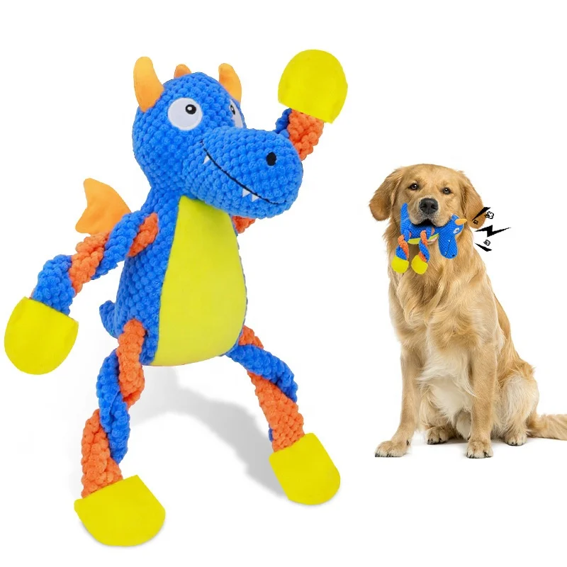 

New Dinosaur Cloth Plush Dog Chew Toy Sound Squeaky Molar Tooth Cleaning Bite Interactive Accompanying Pet Products
