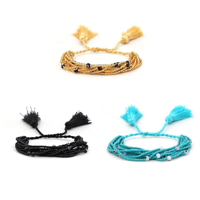 

Bohemian Fashion Eye Miyuki Rice Bead Tassel Bracelets Sets Adjustable Rope Bracelet for Women Bracelets, Picture