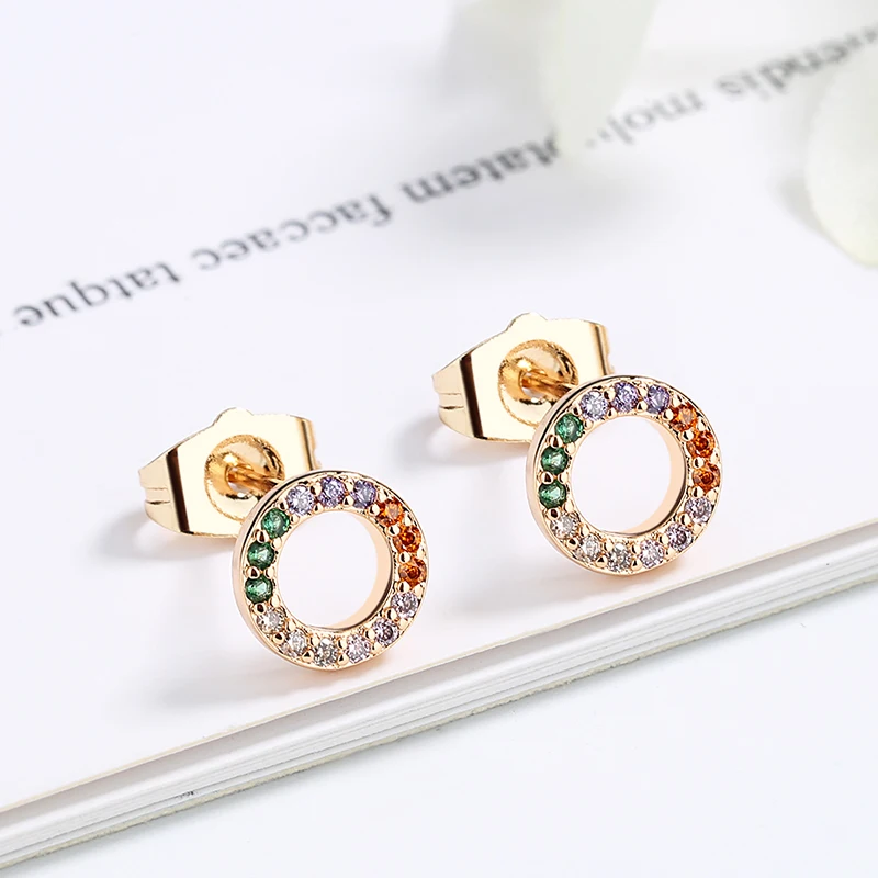 Large Micro Embedded Cubic Zirconia Round Shape Hoop Colorful Drop Earrings Women Jewelry Stainless Steel