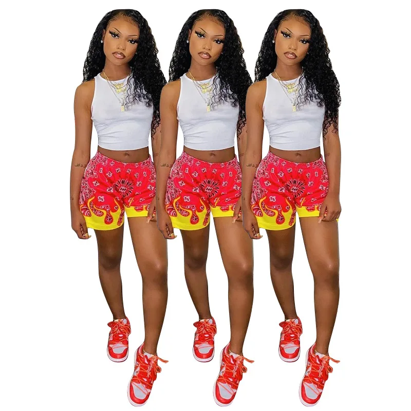 

2021 Summer Fancy Good Quality X-2XL Printing Short Pants Sleeveless Sets Women Two Piece