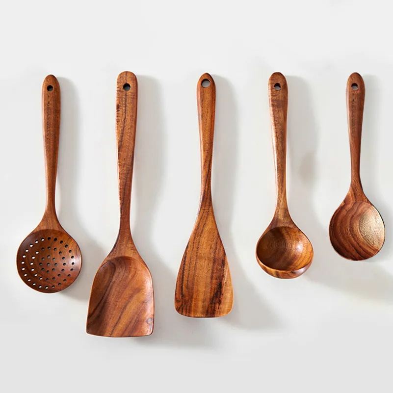 

Cocina 5-Piece Eco-friendly Reusable Kitchen Accessories Wood Soup Spoon Wooden Kitchen Utensils, Natural wood color