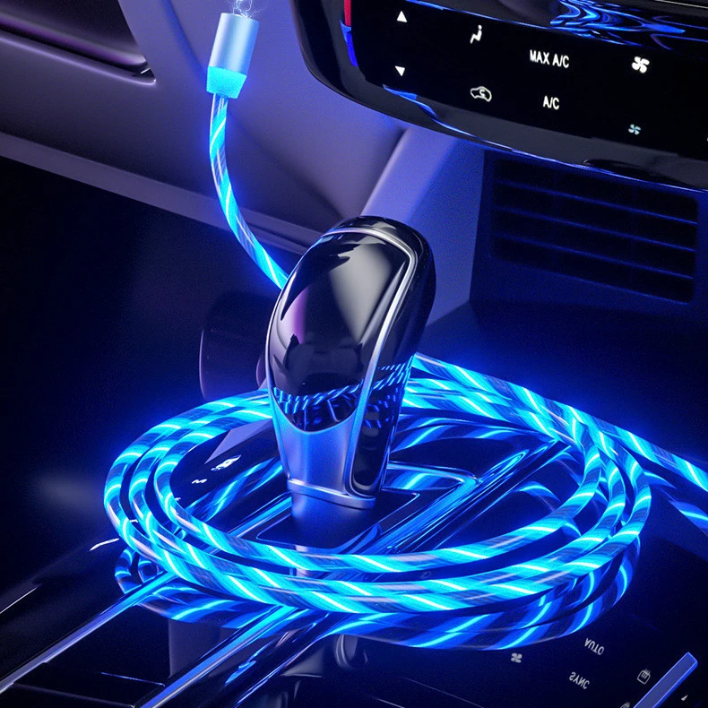 

Lighted magnetic three-in-one data cable Android type-C Lightning mobile phone charging cable