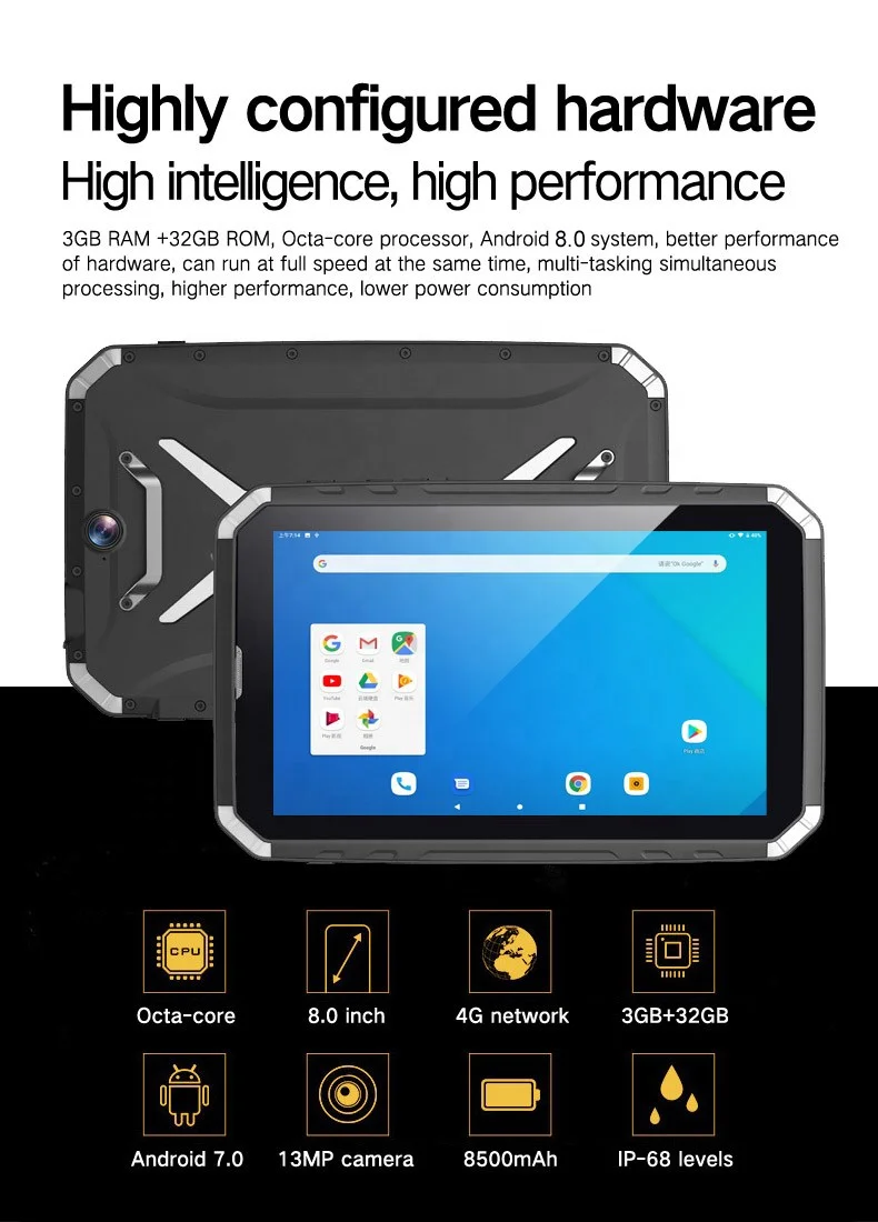 
IP68 Waterproof Military 4G Ruggedized Android Tablet 8 inch NFC Industrial Rugged Tablet PC With CE ROHS 