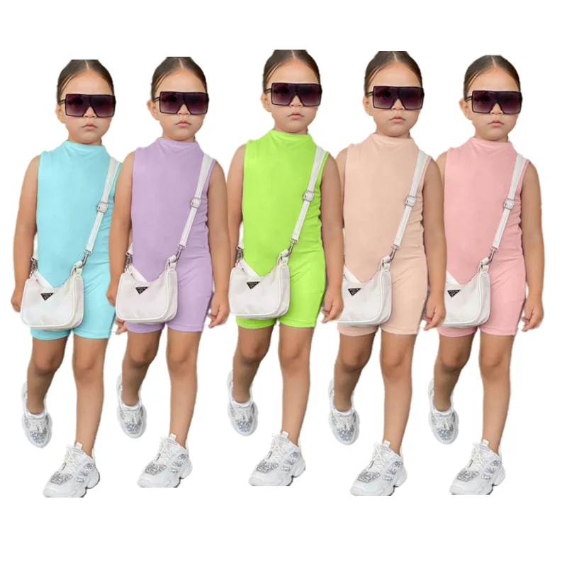 

Summer Shorts Romper Girls' Fashion playsuit outfits Clothing Jumpsuit Solid Tank Knit Kids Girl One Piece Jumpsuit, 5 colors