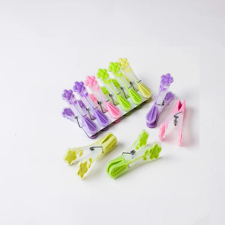 
colorful and flower design Set of 12pcs plastic clothespin big plastic clothes pegs with soft grip 