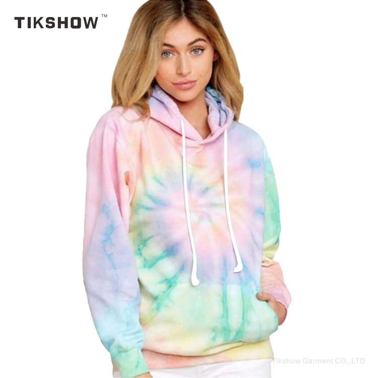 

Street wear multi color US size tie dye women sport pocket hoodie pullover printed tie dyed womens hoodies