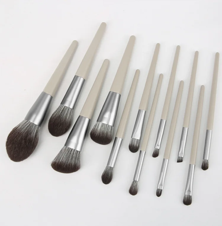 

12 luxury make up brush Bunny grey tapered wooden handle 12pcs-makeup brush set grey makeup brushes
