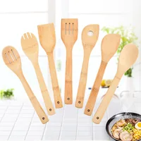 

7 Pieces Kitchen Set Serving Tools Cooking Utensil Natural Wooden Bamboo Cooking & Serving Utensils