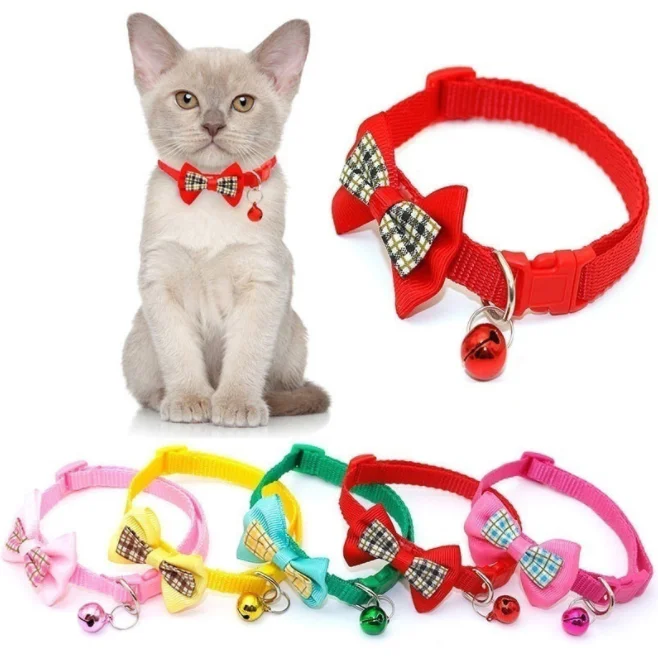 

New Pet Plaid Bow Collar Cat And Dog Collar Breakaway Buckle Factory Cat Collar