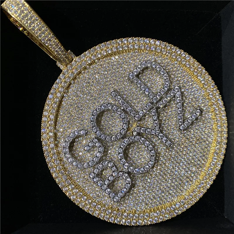 

Hip Hop Iced Out Round Custom Letters Pendants Necklaces Paved Cubic Zircon Stone With Gold Ice Chain For Men Women Jewelry, Gold,silver