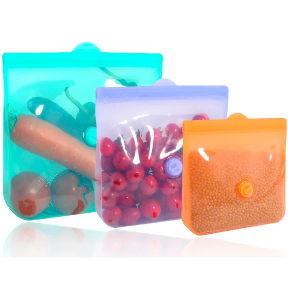 

Super Good Quality Reusable Silicone Food Storage Pouch Bag, 5 colors