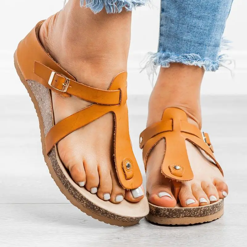 

2020 Women's Casual Summer PU Leather Flat Sandals Rome Sandals