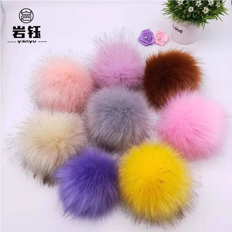 
Customized Fluffy fashion cute ball faux fox ball fake fur pompon faux fur pom with snap 