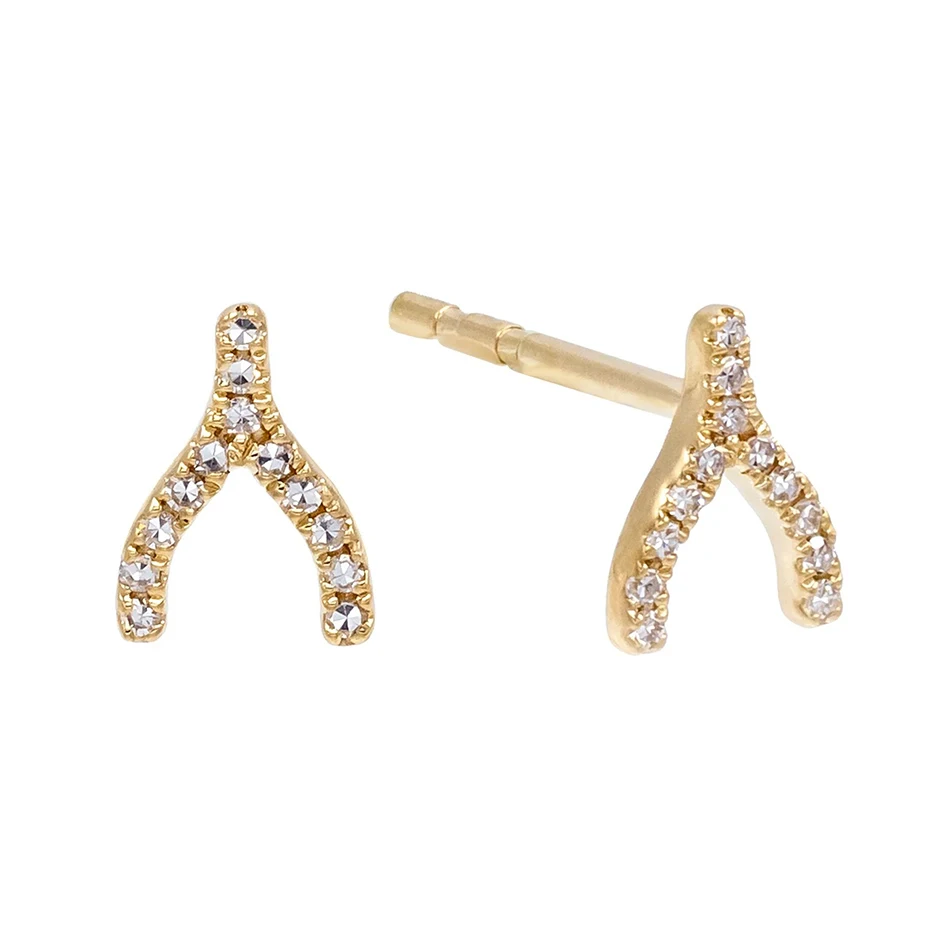 

925 Sterling Silver 14k Gold Plated Wishbone Cubic Zircon Stud earrings For Woman Gold Plated Earrings