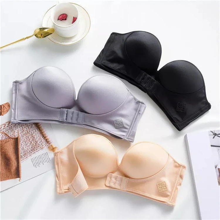 

Women Sexy Strapless Push Up Bra Front Closure Bralette Invisible Bras Underwear Lingerie 1/2 Cup Seamless Bra Female