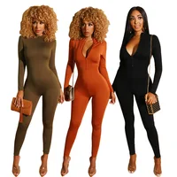 

BS1130 Sexy jumpsuit ladies fall 2019 solid color zippered women's jumpsuit