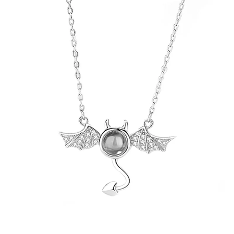 

Best gift 925 sterling silver Necklace Gift Little Devil Angel 100 language i heart you necklace