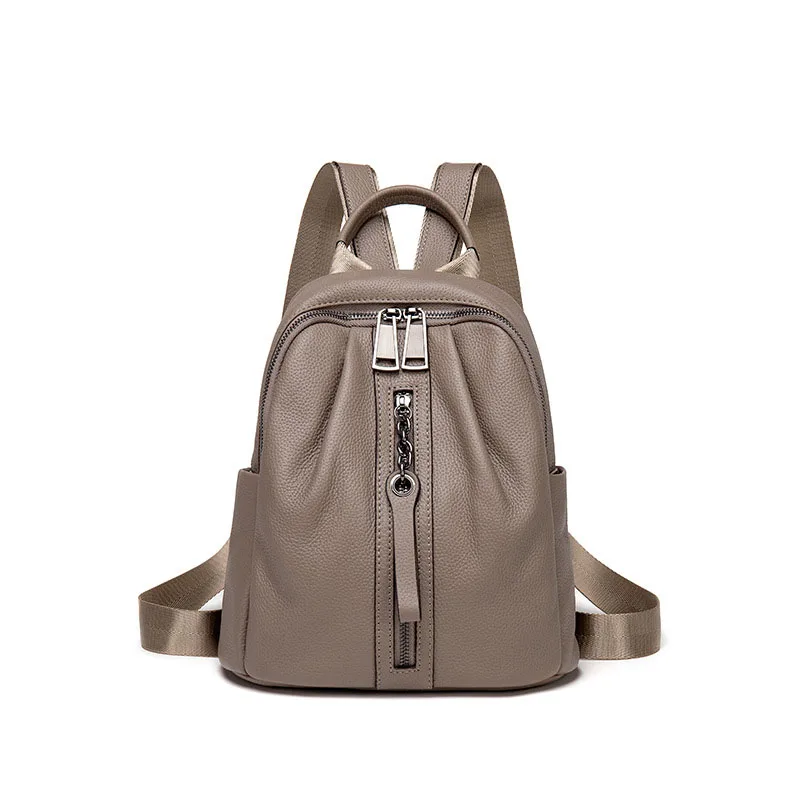 

2021 New Fashion Genuine Leather Waterproof Small Leather Backpack Purse For Women, Black, khaki