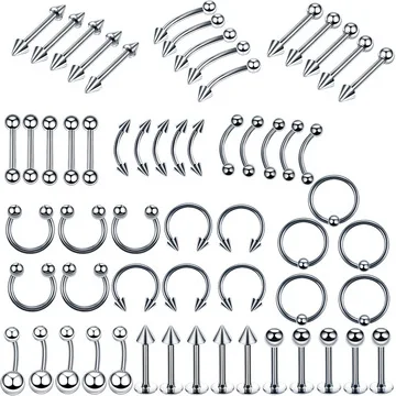 

Piercings Jewelry Screw Stainless Steel 60 Pcs Nose Rings Lip Studs Nose Rings Hoop for Women Men, Picture shows