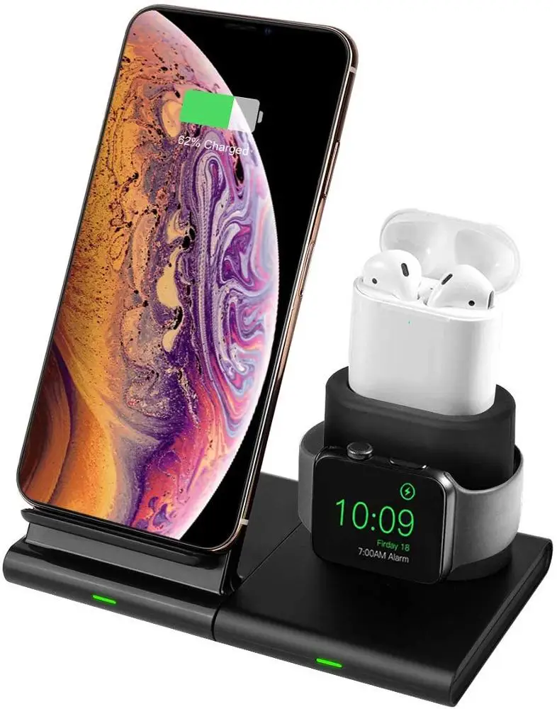 

Detachable and Magnetic Wireless Charging Stand Wireless charger Station for Apple Watch, for AirPods and Qi Phones 3 in 1, Black/white