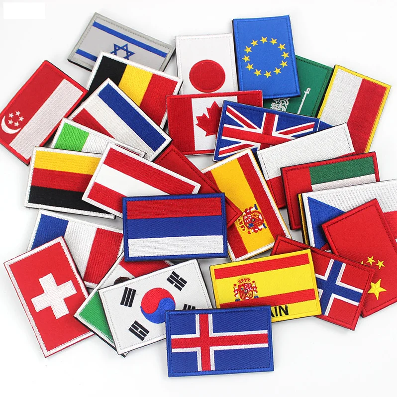 Oem Service Accepted Custom Embroidered Patches Flag Different