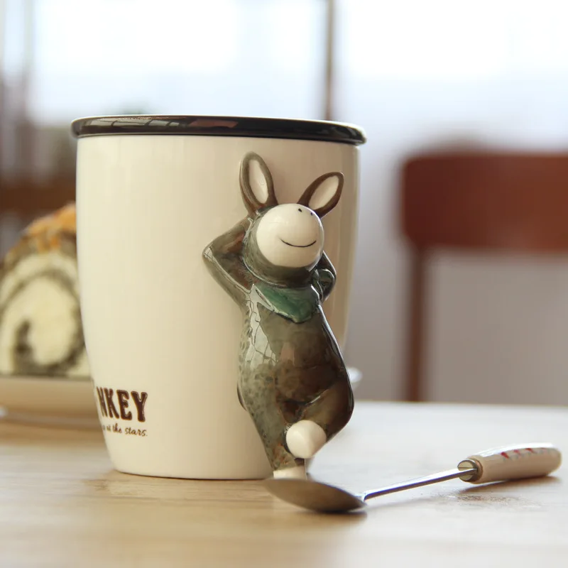 

Wholesale Cartoon Animal Handle Coffee Cup Ceramic Mug Rabbit 3D Animal wholesale Cup Coffee Mug, As picture