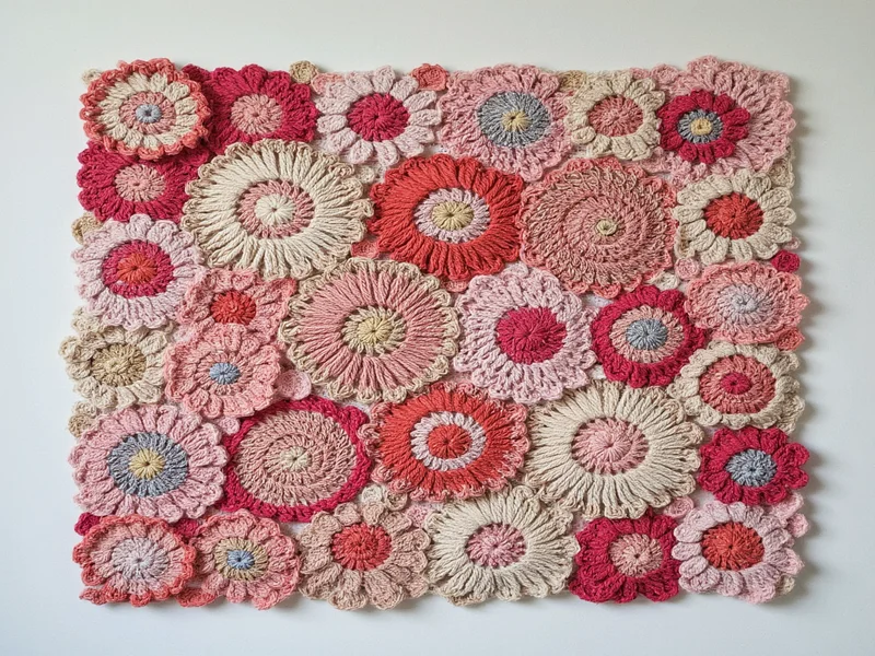 Crochet wall art blending traditional and modern textile techniques