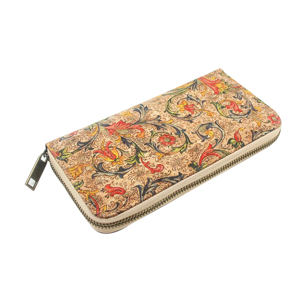 

Boshiho rts women rfid blocking ecofriendly zipper flower print natural cork wallet wallet purse