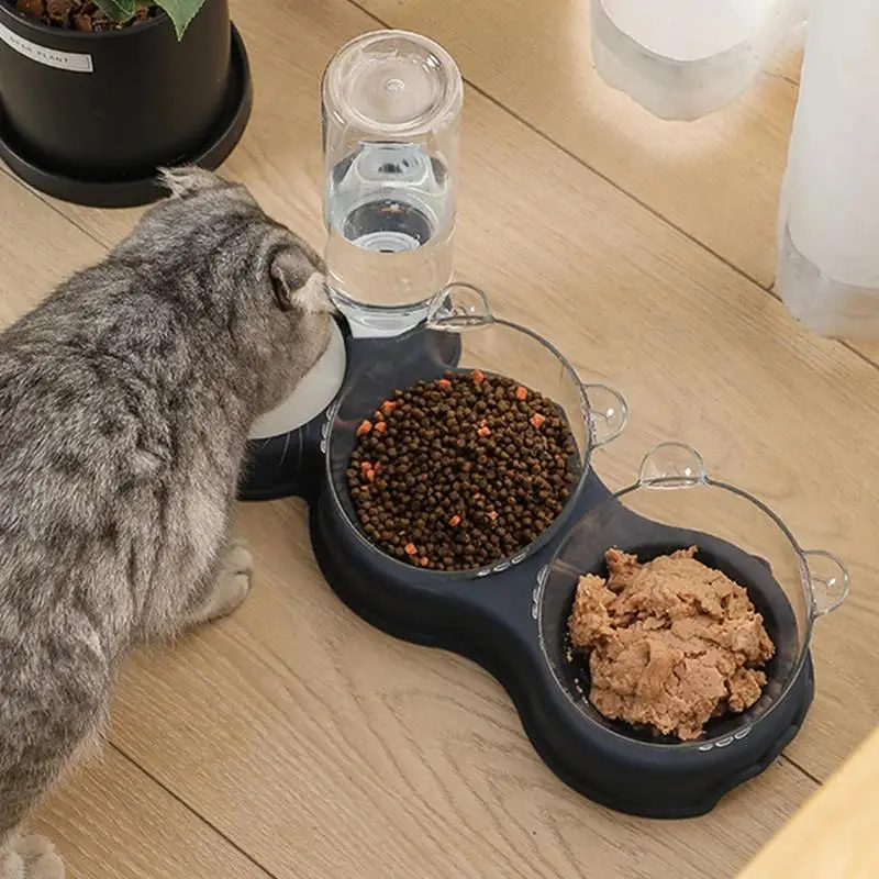 

Pet Cat Bowl Double Bowl Automatic Feeder Dog Food Water Feeder Raised Stand Dish Cat Puppy Feeding Supplies Dog Accessories