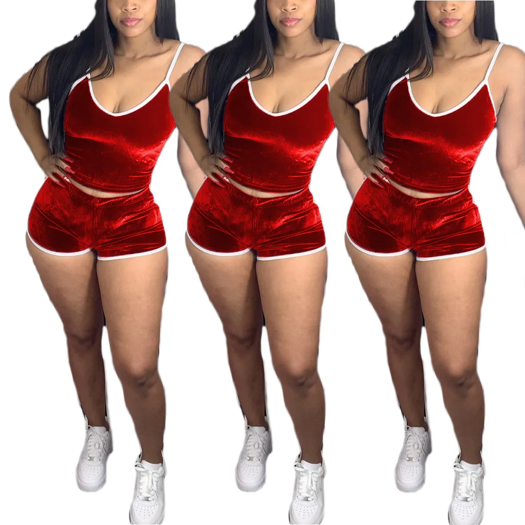 

Velvet Casual Girls' Shorts Tube Top Set Women Two Piece Sets Custom Fashion Plus Size Sexy Swimwear For Women