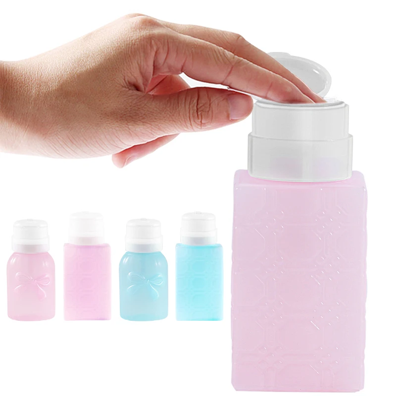 

Empty Refillable Bottle For Liquid Alcohol UV Gel Nail Polish Remover Pump Dispenser Equipment Nail Tools, Blue/pink