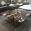 black round corner marble top coffee table stainless steel golden base natural stone top coffee table