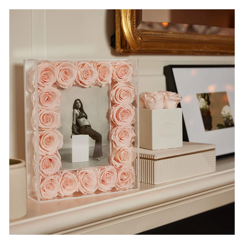 

wholesale acrylic block photo frame preserved rose modern photo frame luxury photo frame for table