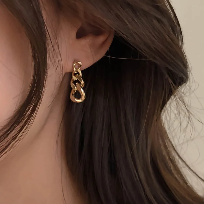 

Vershal 18K Real Gold Plated Brass Hoop Chain Link Chunky Curb Dangle Drop Earrings