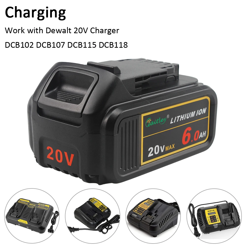 Dcb206 20v Max 6.0ah Lithium Ion Premium Battery Compatible With Dewalt ...