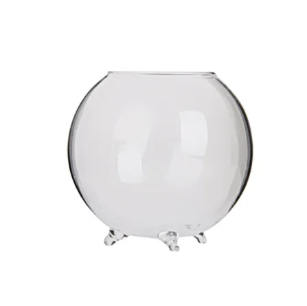 

Wholesale Home Decoration Gifts Slanted Clear Round Borosilicate Glass Footed Ball Fish Bowl Vase, Clear transparent
