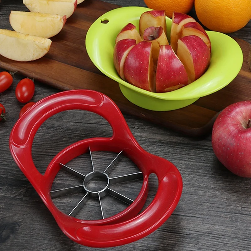 

Eco-friendly fruit and vegetable tool comfortable handle stainless steel blade red plastic fruit apple slicer, Custom color