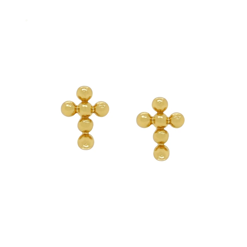 

Gemnel Minimal dainty 925 sterling silver cross daily wear mini stud cross beads earrings