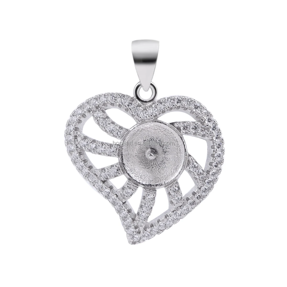 

SSP249 Sterling Silver 925 Heart Pendant Paved Zircon Pearl Jewelry Settings