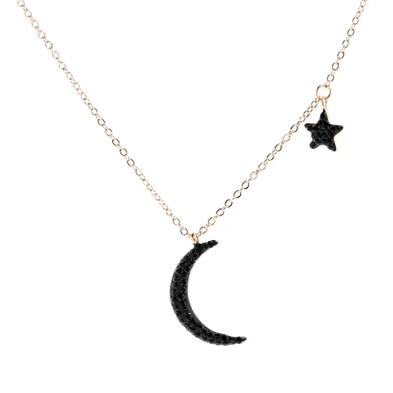 

Jachon Magnificent Titanium Steel necklace Black Rhinestone moon and star Women Pendant Necklace, Rose gold,black