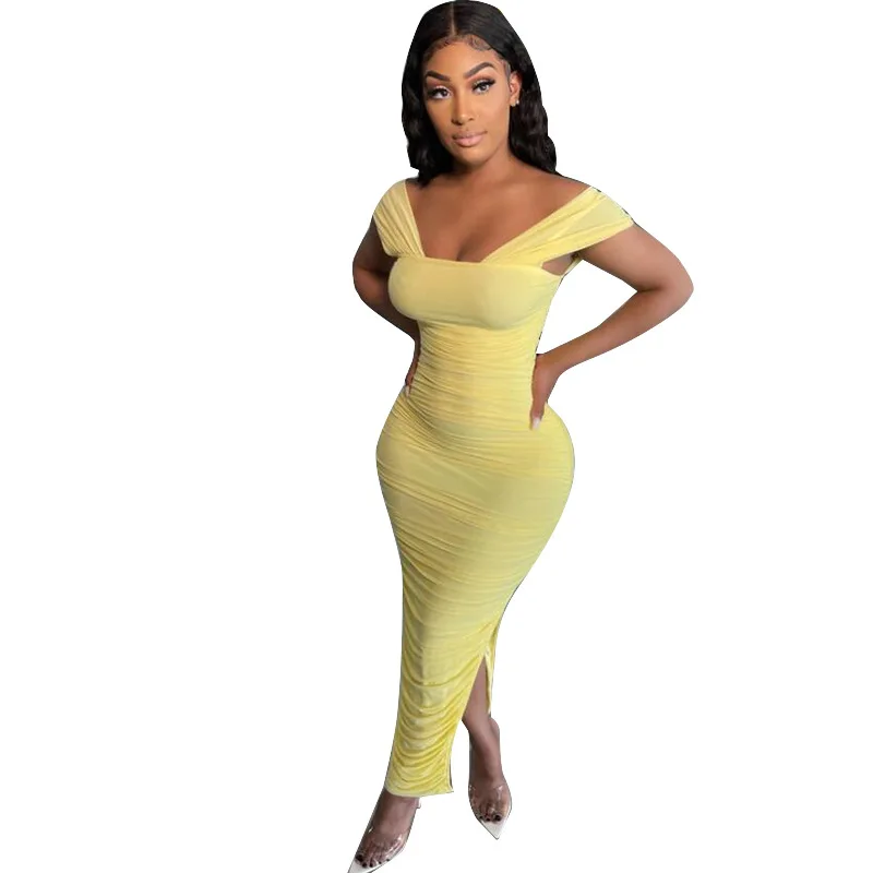 

2021 Summer New Womens Causual Dresses Light Yellow Sexy Strap Slim One-Piece Womnes Dresses