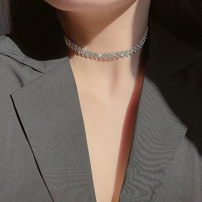 

New Fashion Full Crystal Clavicle Chain Necklace Bling Rhinestone Crystal Choker Chain Necklace For Women