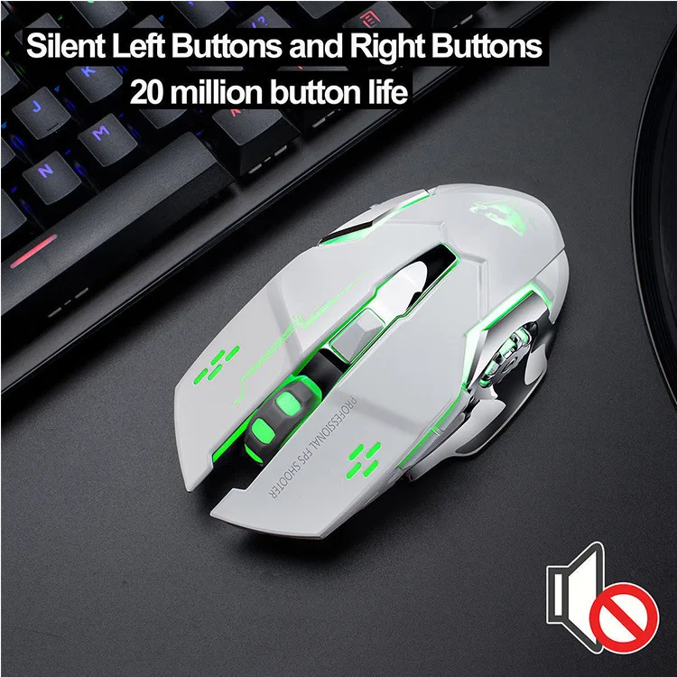 
Free Wolf X8 Gaming Wireless Mouse Mute Luminous Mechanical Rechargeable Mouse 