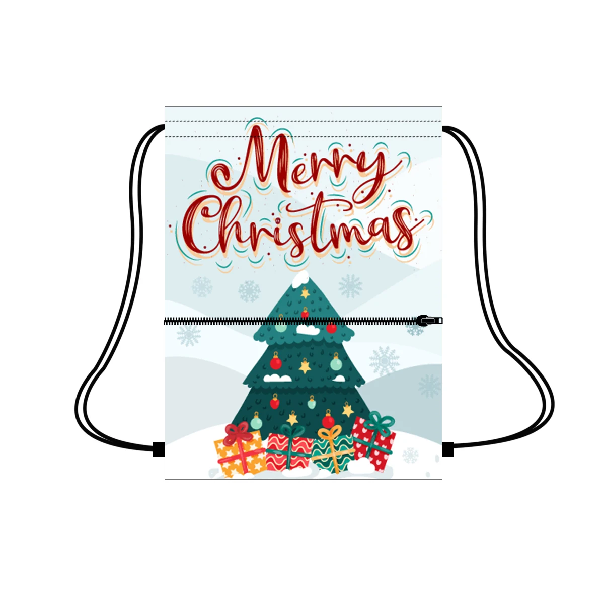 

Christmas tree design large capacity drawstring bag pouch with zipper pocket polyester drawstring bag eco friendly, Customized